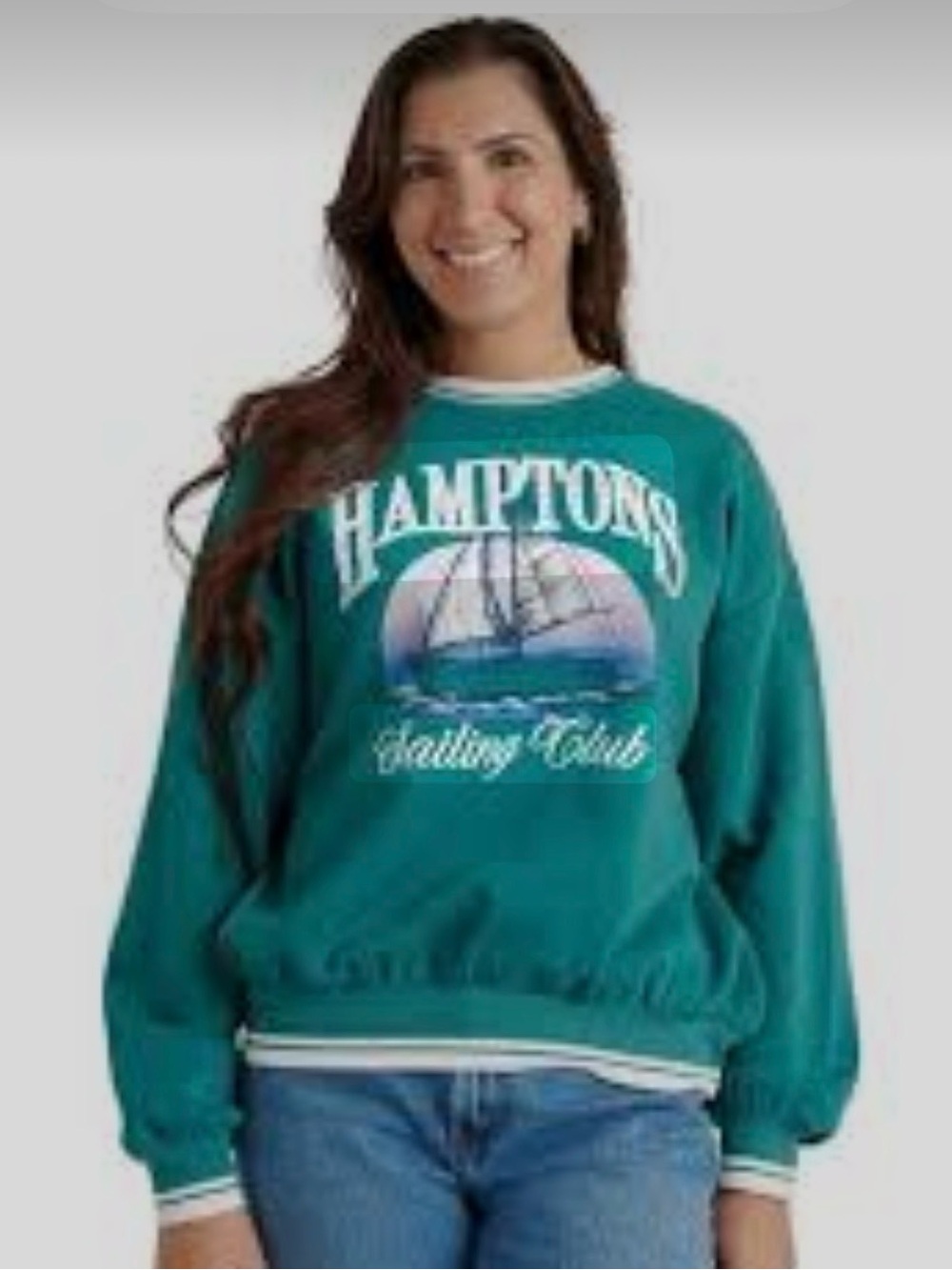 teal retro 90s coastal prep Hamptons yacht club graphic crewneck sweatshirt XL